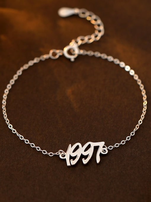 BRS246 [1997] 925 Sterling Silver Number Minimalist Link Bracelet